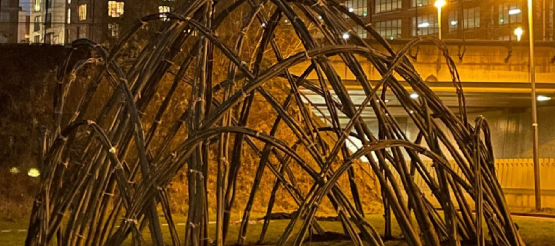 Een van wilgentakken gevlochten dome