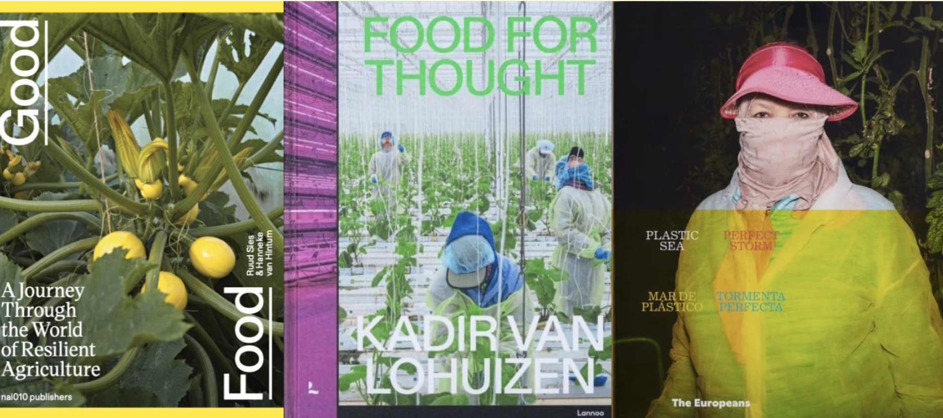 Collage van drie koffers met als thema voedselproductie